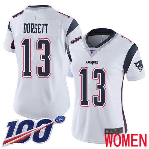 New England Patriots Football #13 100th Season Limited White Women Phillip Dorsett Road NFL Jersey